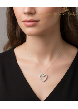 İçi Boş Kalp Motif Büyük Boy Gümüş Kolye