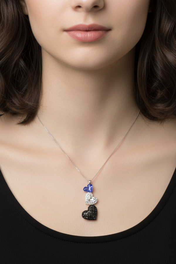 Üç Kalp Motif Gümüş Kolye