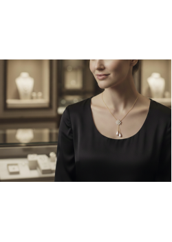 Sallantılı İki İnci Taşlı Çiçek Motif Gümüş Kolye