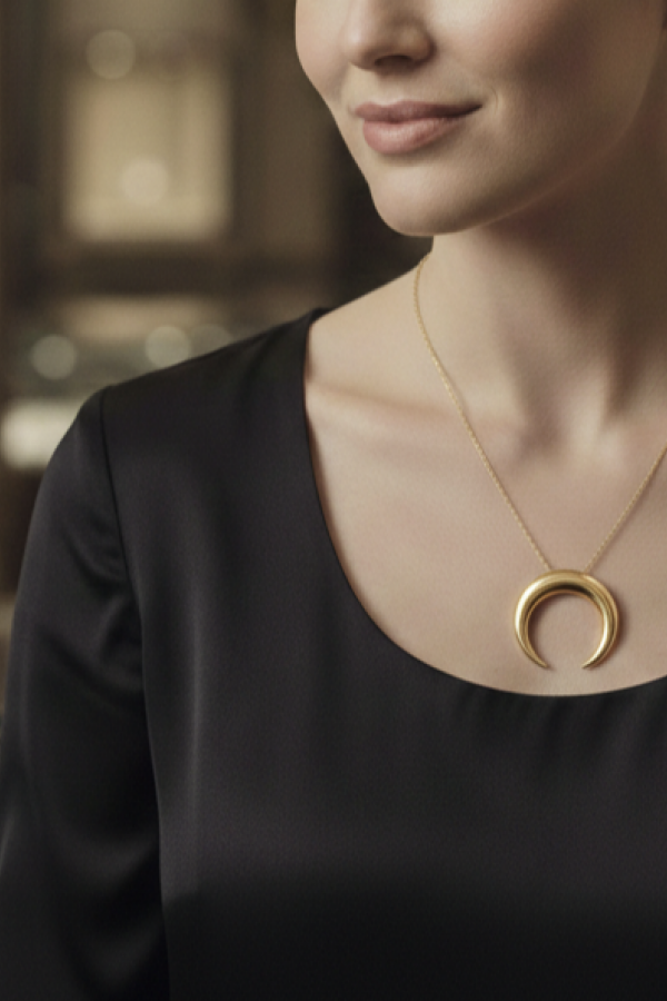 Ters Ay Motif Taşsız Rose Kaplama Gümüş Kolye