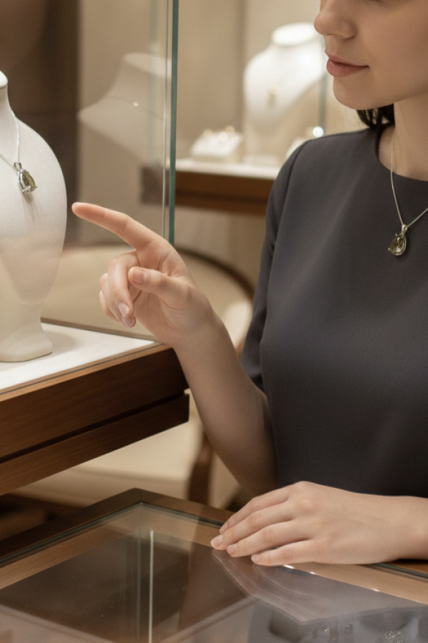 Renk Değiştiren Taşlı Damla Motif Gümüş Kolye