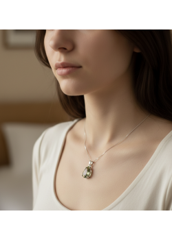 Renk Değiştiren Taşlı Damla Motif Gümüş Kolye