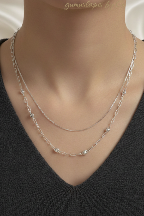 Kendinden İkili Gümüş Zincir Kolye
