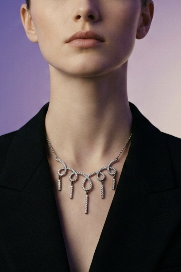 Özel Siyah Kaplama Yarım Suyolu İşlemeli Gümüş Kolye