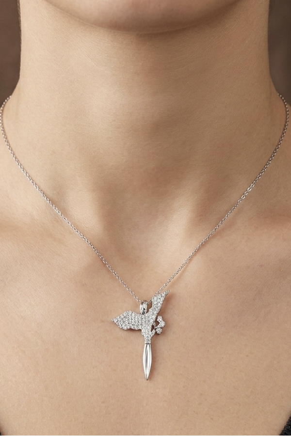 Anka Kuşu Motif Gümüş Taşlı Kolye