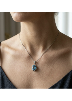 Lab Mavi Topaz Taşlı Oval Motif Gümüş Kolye