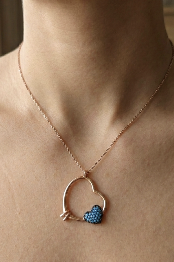 Kalp ve Yüzük Motif Gümüş Kolye