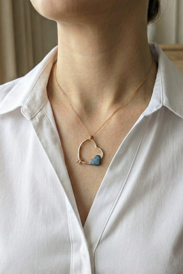 Kalp ve Yüzük Motif Gümüş Kolye