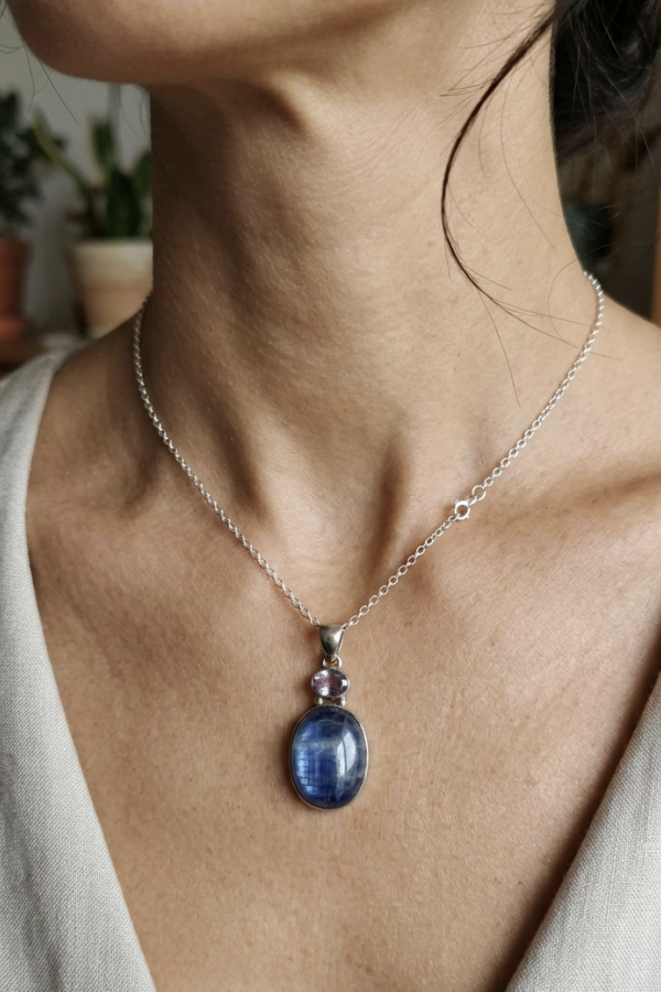 Kyanit ve Ametist Taşlı Gümüş Kolye Ucu