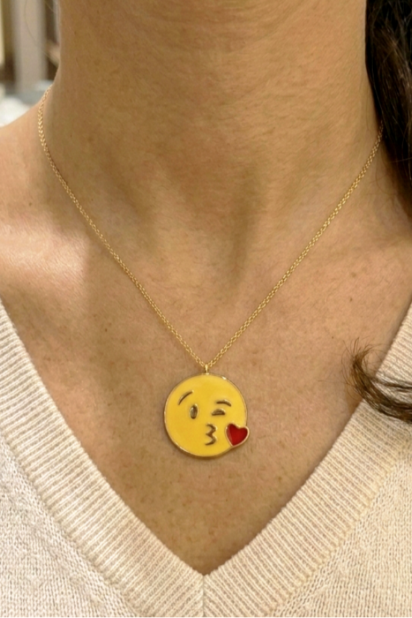 Emoji Motif Gümüş Kolye