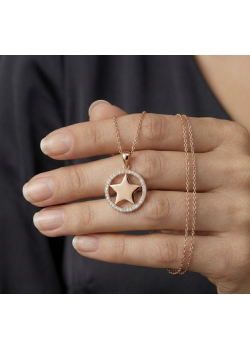 Ortası Yıldız Desen Yuvarlak Motif Gümüş Kolye