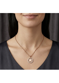 Ortası Yıldız Desen Yuvarlak Motif Gümüş Kolye