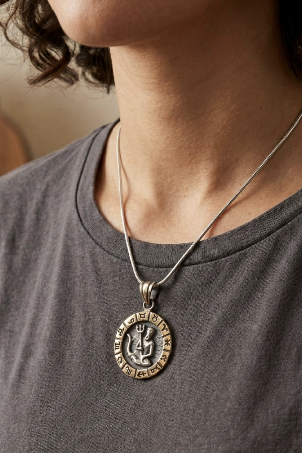 İki Renk Burç Motif Gümüş Kolye Serisi