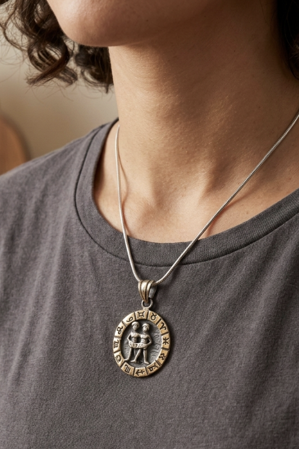 İki Renk Burç Motif Gümüş Kolye Serisi