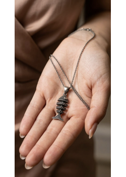 Gözü Taşlı Balık Motif Eskitme Gümüş Kolye