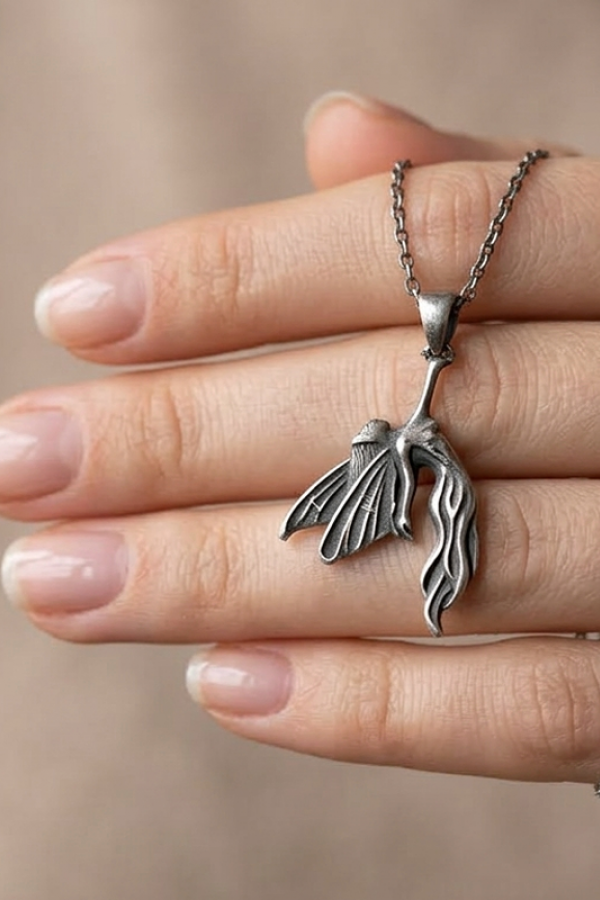 Peri Kızı Motif Taşsız Eskitme Gümüş Kolye