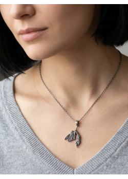 Peri Kızı Motif Taşsız Eskitme Gümüş Kolye