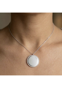 Kenarları Taşlı İçi Boş Madalyon Kolye