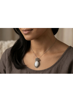 Beyaz Akik ve Markazit Taşlı Gümüş Kolye 