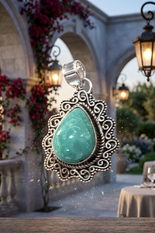 Aventurin Taşlı Gümüş Kolye