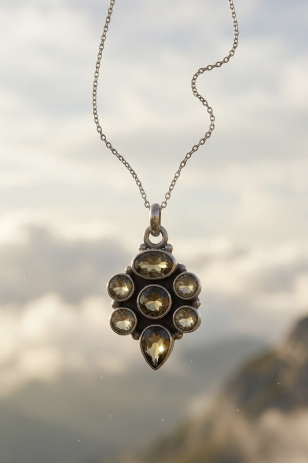 Sitrin Taşlı Çoklu Gümüş Kolye