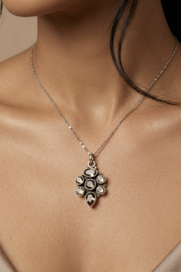 Sitrin Taşlı Çoklu Gümüş Kolye