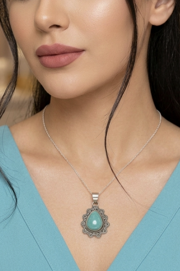 Aventurin Taşlı Gümüş Kolye