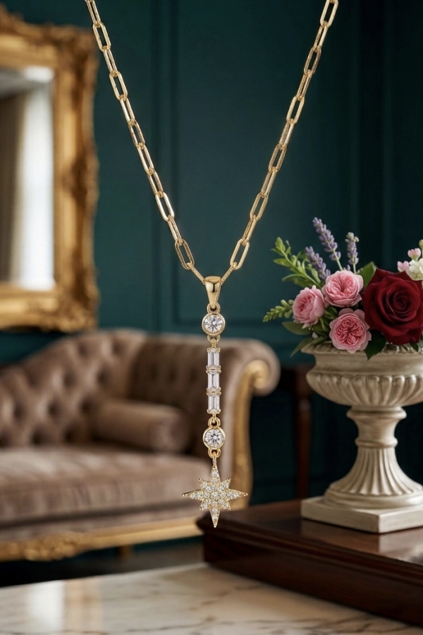 Kutup Yıldızı Motif Gümüş Kolye 