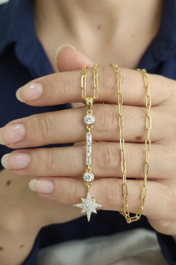 Kutup Yıldızı Motif Gümüş Kolye 