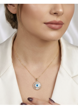 316 L Cerrahi Çelik Baget Taş ve Nazar Boncuklu Kolye 