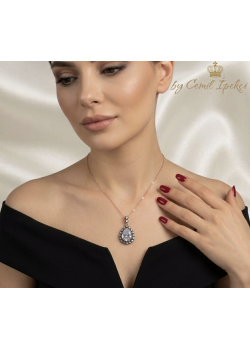 Elmas Montür Damla Motif Gümüş Kolye 