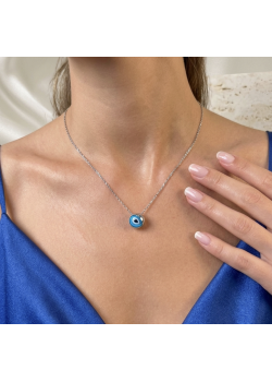 Asimetrik Model Mine Nazar Boncuklu Gümüş Kolye