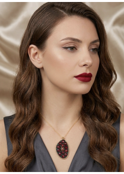 Lal ve Zümrüt Taşlı Gümüş Kolye 