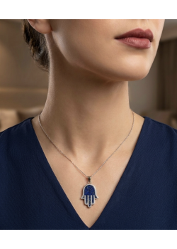 Fatıma Ana Motif Lapis Taşlı Gümüş Kolye