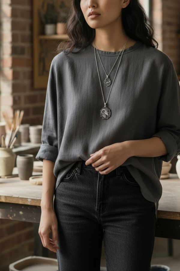 Asimetrik Model Burç Motif Elişi Tasarım Gümüş Kolye Ucu Serisi