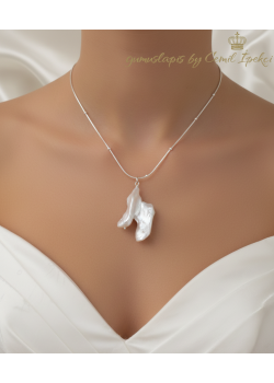 Asimetrik Model İncili Gümüş Kolye 