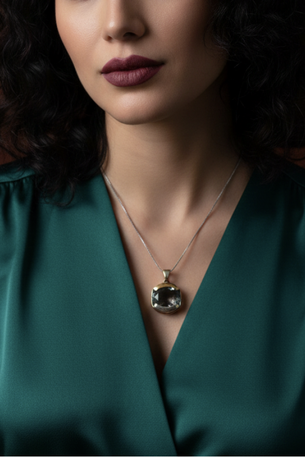 Platin Topaz Taşlı Gümüş Tasarım Kolye Ucu Platin Topaz Taşlı Gümüş Tasarım Kolye Ucu