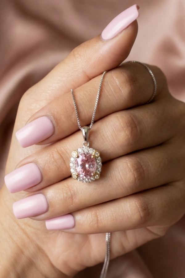Pembe Taşlı Gümüş Deep Kolye 