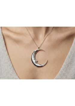 Ay Motif Onix Taşlı Gümüş Beyaz Kolye