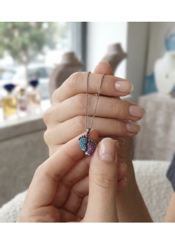 Yakut ve Turkuaz Taşlı Bebek Ayağı Motif Gümüş Mini Kolye