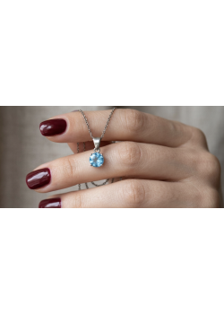 Lab Topaz Taşlı Yuvarlak Motif Gümüş Mini Kolye