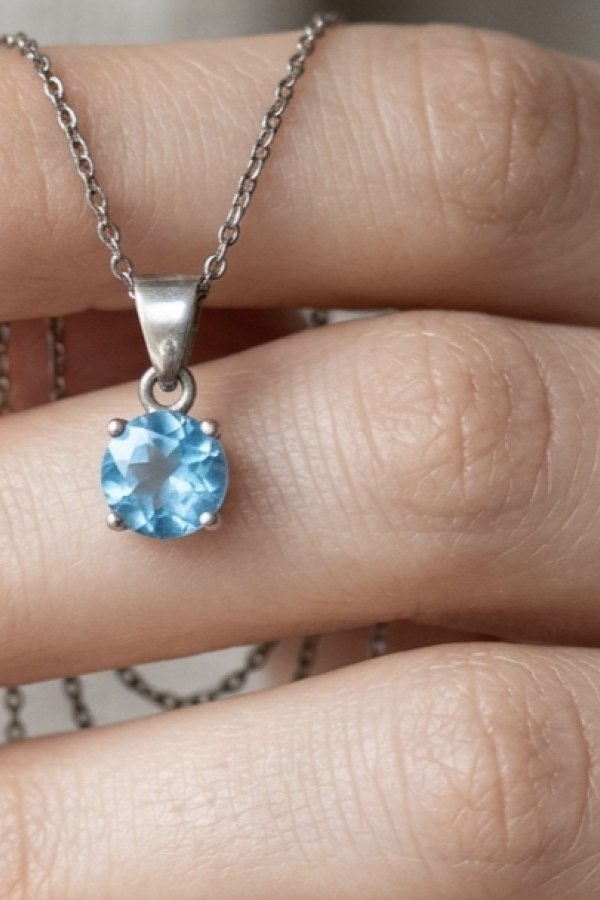 Lab Topaz Taşlı Yuvarlak Motif Gümüş Mini Kolye Lab Topaz Taşlı Yuvarlak Motif Gümüş Mini Kolye