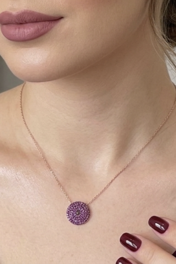 İçi Dolu Yakut Taşlı Yuvarlak Motif Gümüş Mini Kolye İçi Dolu Yakut Taşlı Yuvarlak Motif Gümüş Mini Kolye