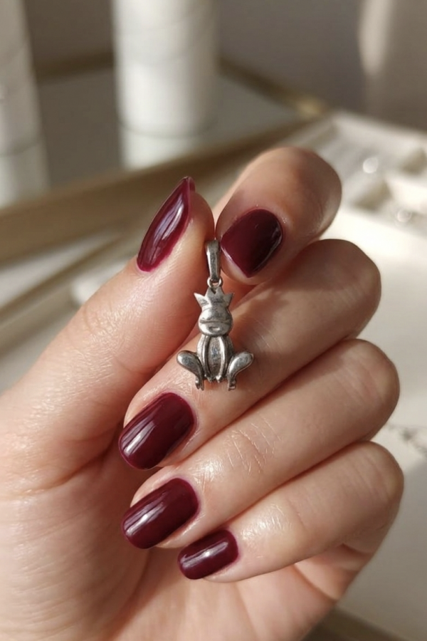 Kurbağa Motif Taşsız Gümüş Mini Kolye