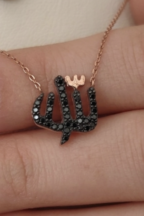 Allah Yazılı Onix Taşlı Gümüş Mini Kolye