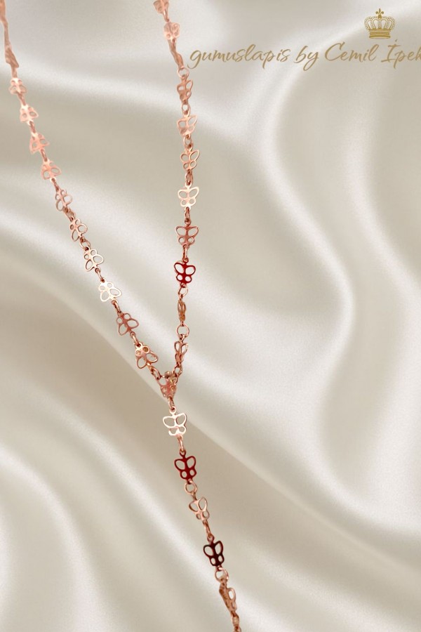 Kelebek Motif Rose Kaplama Taşsız Gümüş Y Kolye Kelebek Motif Rose Kaplama Taşsız Gümüş Y Kolye