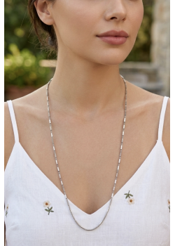 İnce Boru Motif Taşsız Gümüş Zincir Kolye