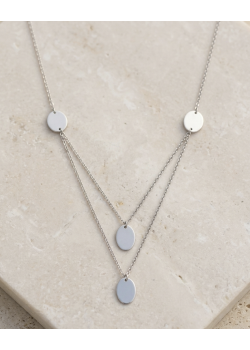 Çift Zincirli Taşsız Oval Motif Gümüş Zincir Kolye