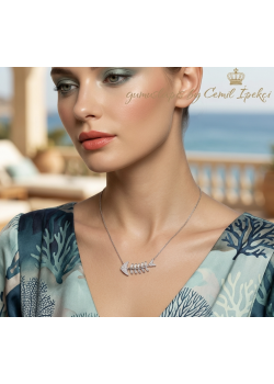 Balık Kılçığı Motif Baget Taşı Gümüş Kolye