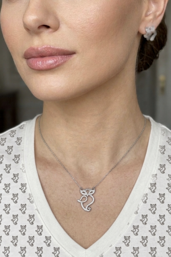 Baykuş Motif Gümüş Mini Kolye